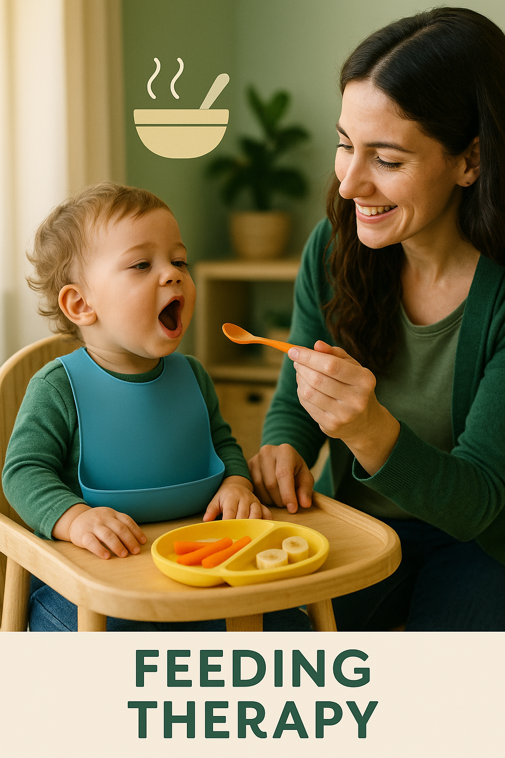 Child practicing feeding therapy with supportive guidance